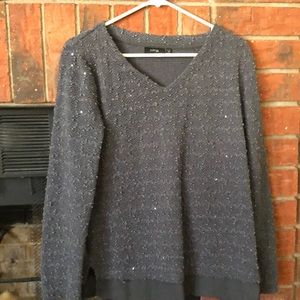 V neck grey sweater w small sequin scattered about